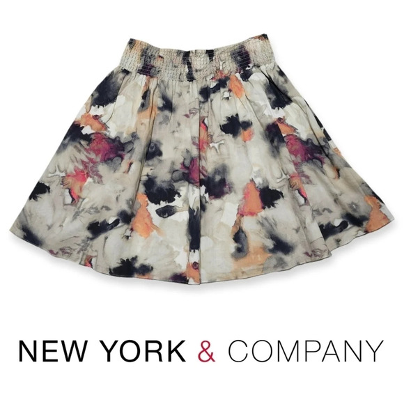 NEW YORK & COMPANY 100% Cotton Smocked Waist Tie Dye Circle Skirt, Lined,  M - Picture 1 of 13